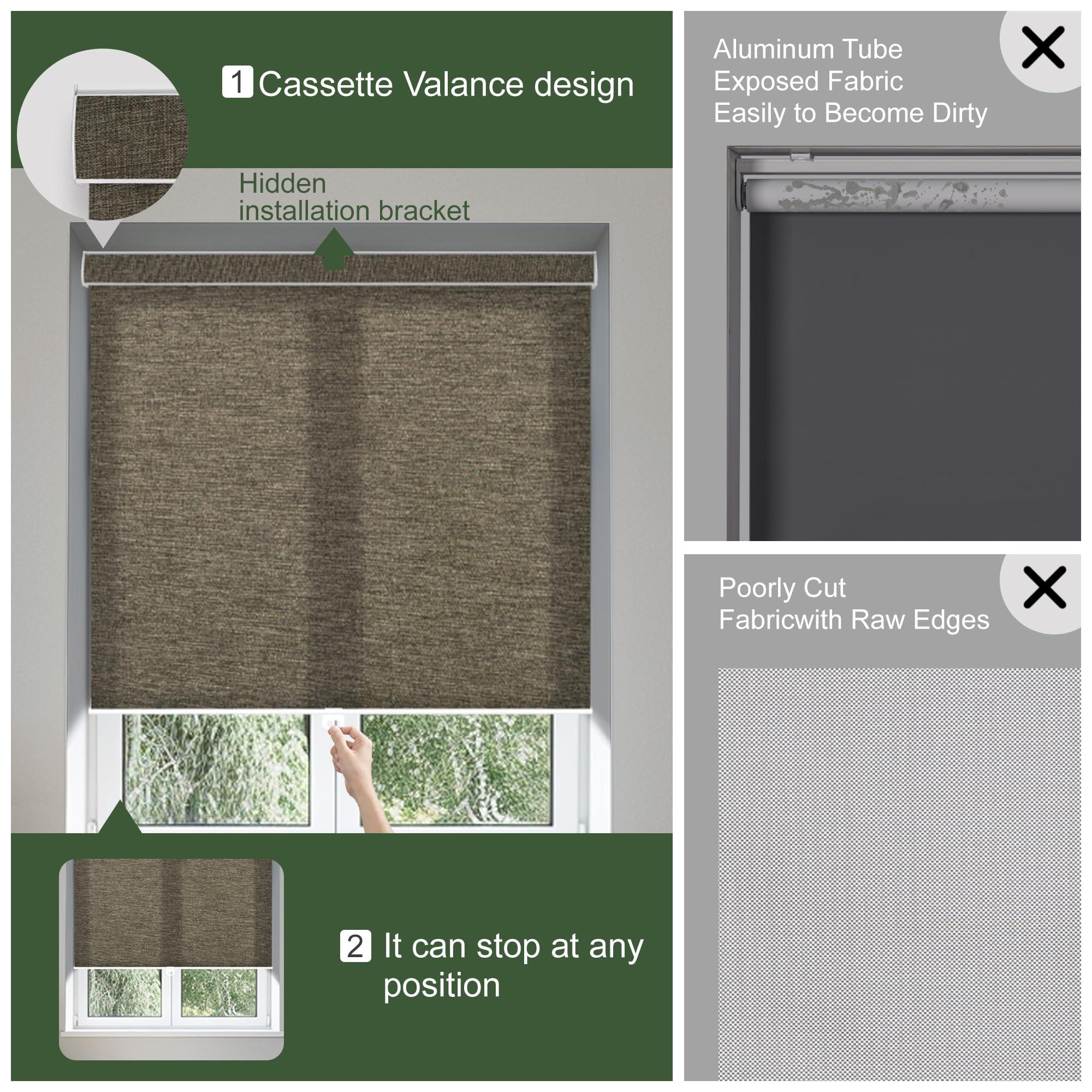 PQRSHADE PQRSHADE Light Filter Window Shades Pull Down for Indoor, Custom Door Blinds Window up and Down Roller Blinds with Thermal Insulated for Home Bedroom Office Easy to Install(22.5" W x 44" H) Brown