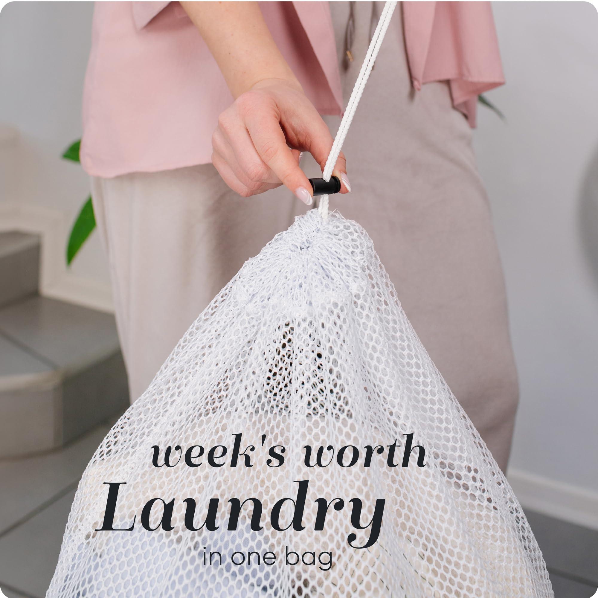 Handy Laundry Mesh Laundry Bag - Large 24\" x 36\" - Durable, Machine Washable with Secure Drawstring Closure - Perfect for College Dorms, Laundromats, Apartments (White)