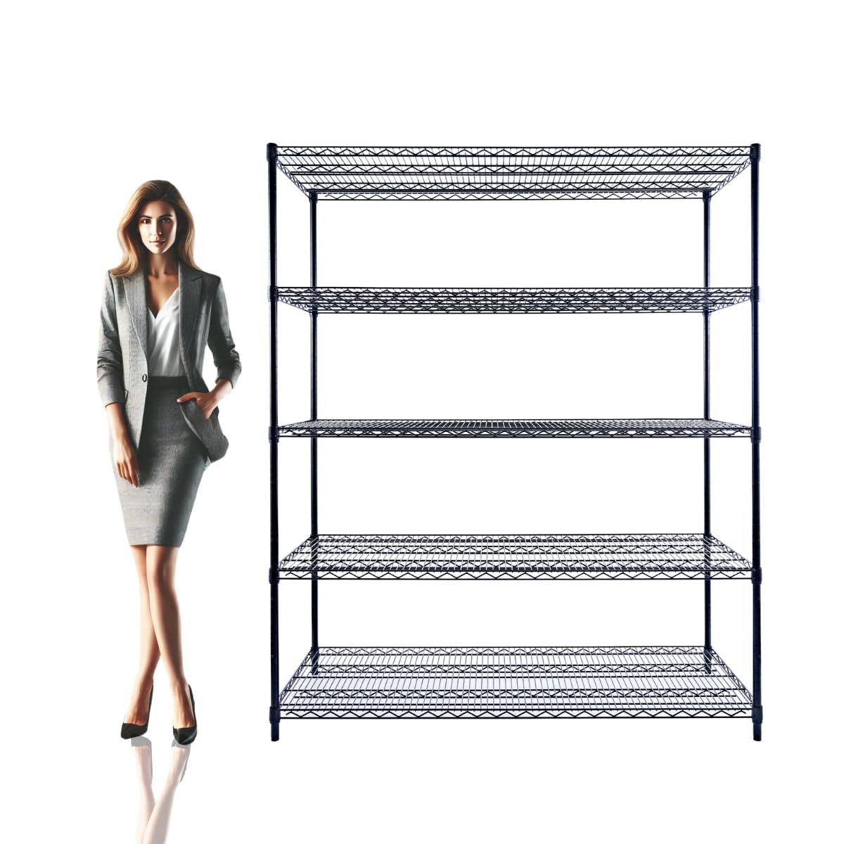Utility Basics Utility Basics 60"x24"x72" Black 5-Tier Premium Metal Wire Shelving NSF 4000 LBS MAX Capacity Heavy Duty Steel Storage Rack for Warehouse, Garage, Hospital, Commercial Space & School w/Premium Wheels