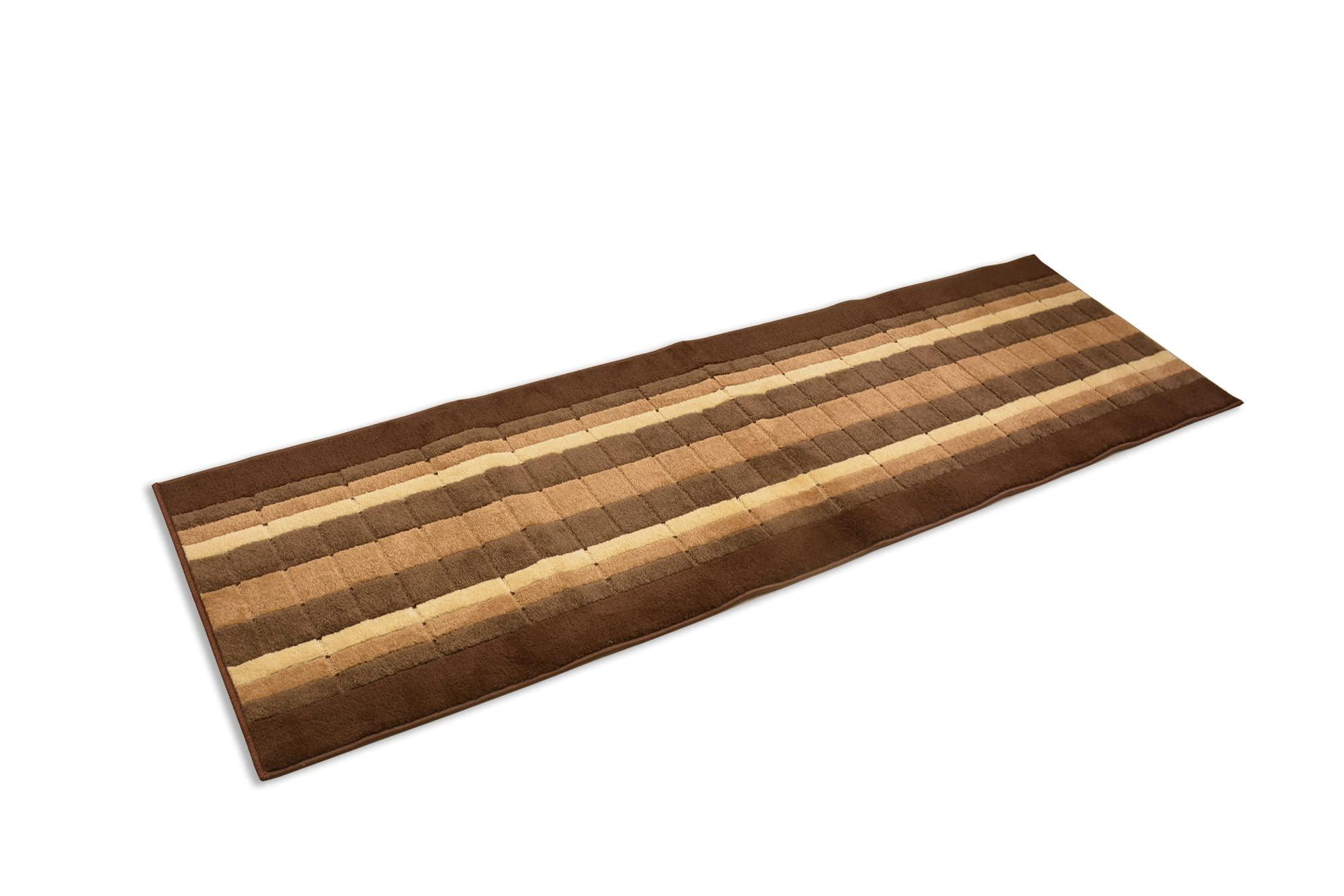 RugStylesOnline Washable Custom Size Runner Rug Squares Geometric Design Extra Long Runner Rugs for Hallways 26 Inch Wide x Pick Your Size by Feet Slip Skid Resistant Rubber Back (Square Brown, 24 ft x 26 in)