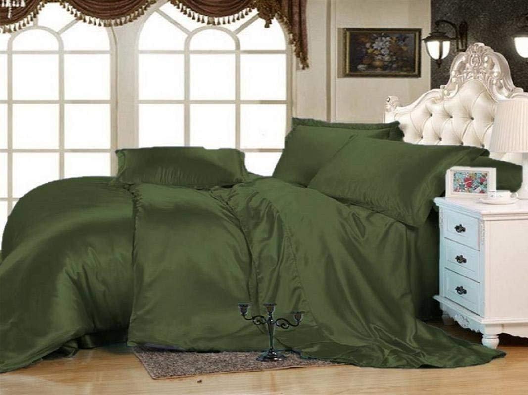 RU BEDDING RU BEDDING 100% Pure Silk Satin Sheet Set 6pcs, Silk Fitted Sheet 24 Inch Deep Pocket Silk Flat Sheet&Silk Pillowcases Set Soft Silk Sheets (Full Moss)