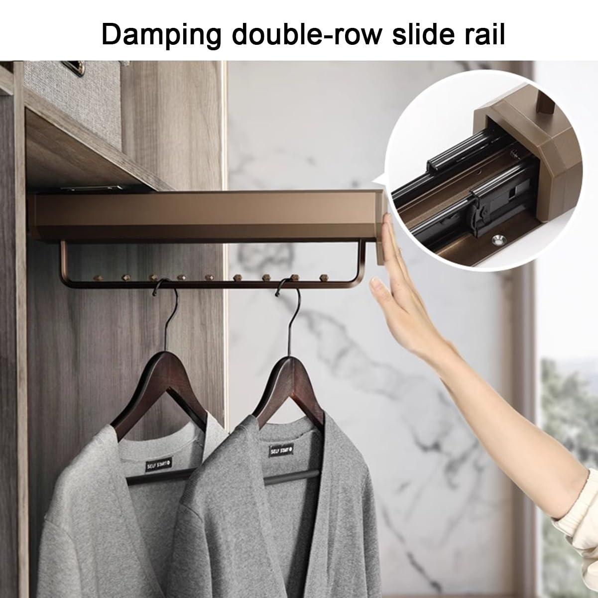 SAFWEL WUZM Pull-Out Closet Valet Rod, Adjustable Heavy Duty Steel Clothes Hanger Rail, Space Saving Multifunctional Pants Rack Clothes Organizers