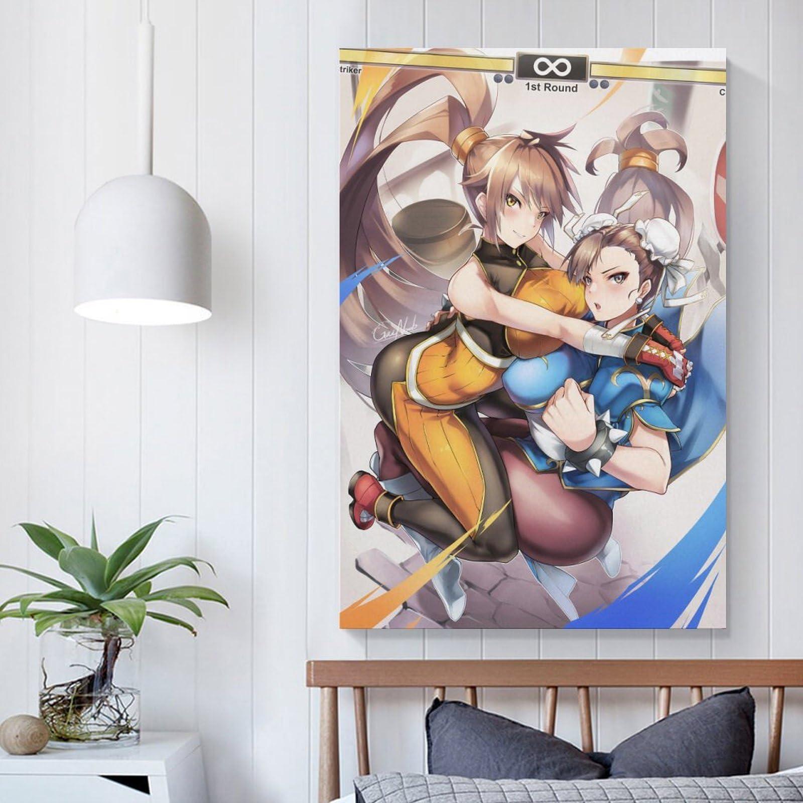 DFJHAZGT DFJHAZGT Street Fighter Game Posters Chun Li & Striker Sexy Anime Aesthetic Posters Poster Decorative Painting Canvas Wall Art Living Room Posters Bedroom Painting 20x30inch(50x75cm)