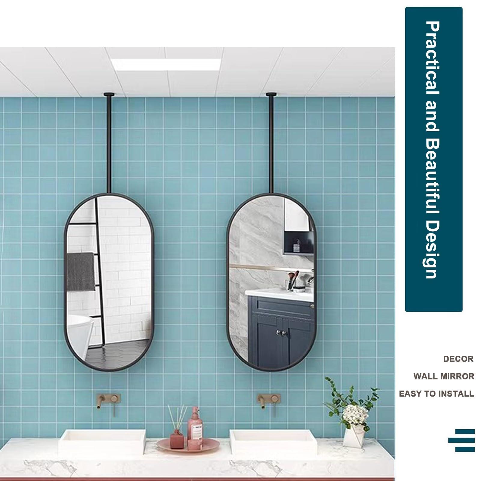 SXBHDM Ceiling Mounted Mirror with Black Metal Frame, Modern Decorative Mirrors Bathroom Vanity Mirror Hanging Rod Mirror for Bathroom Washroom Entrance Hallway (Size : 40cmx60cm)