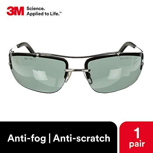 3M 3M Safety Glasses, Metaliks, ANSI Z87, Anti-Fog, Gray Lens, Polished Metal Frame, Adjustable Bridge