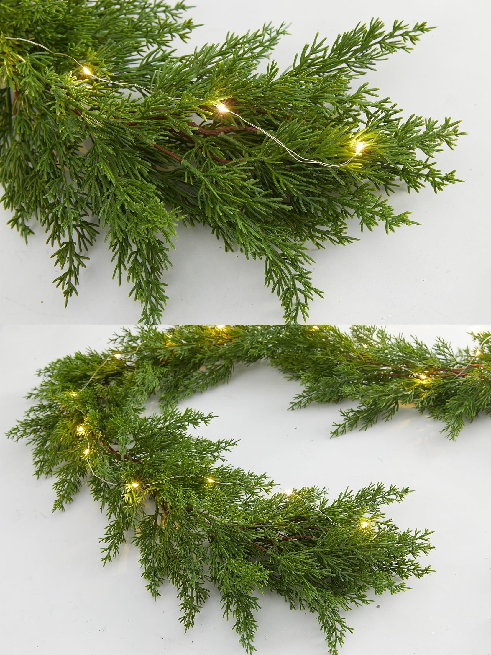 PARTY JOY 6FT PARTY JOY Seasonal Artificial Christmas Garland with Lights Pine Needle Cypress Garland for Holiday Winter Indoor Outdoor Decor