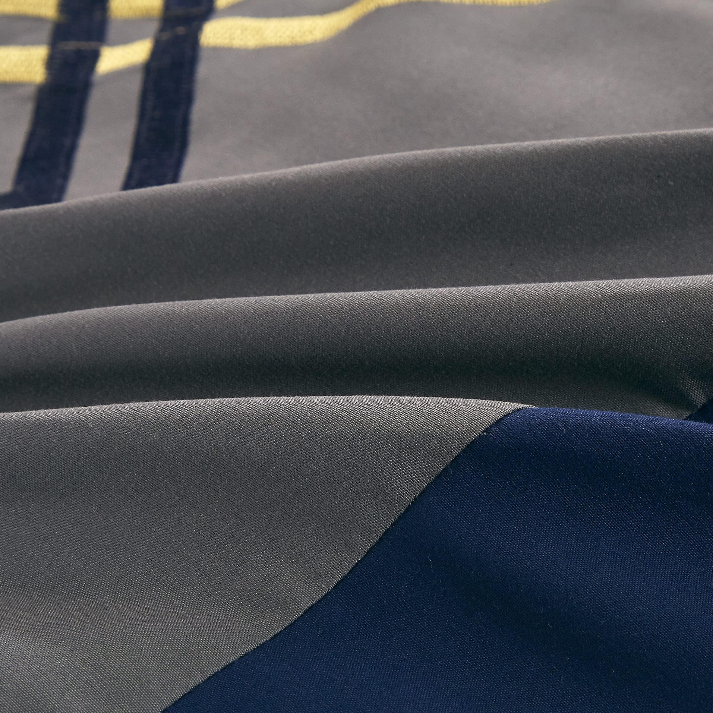 Chezmoi Collection Chezmoi Collection Arden 7-Piece Modern Pleated Stripe Embroidered Zigzag Bedding Comforter Set (King, Navy/Gray/Yellow/White)