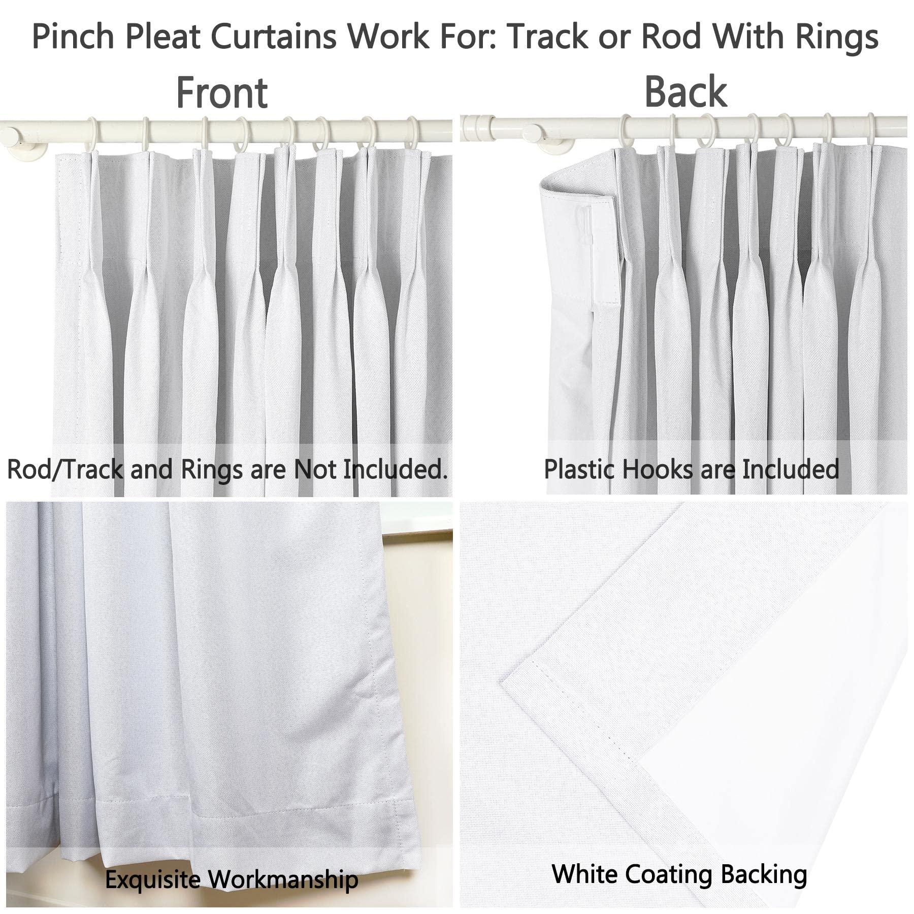 Frelement Frelement 100% Blackout Curtains Linen 120 Inch Wide Curtains Full Light Blocking Noise Reduction Curtains Thermal Insulated Pinch Pleat Curtains for Bedroom, White, 120" W x 84" L, 2 Panels