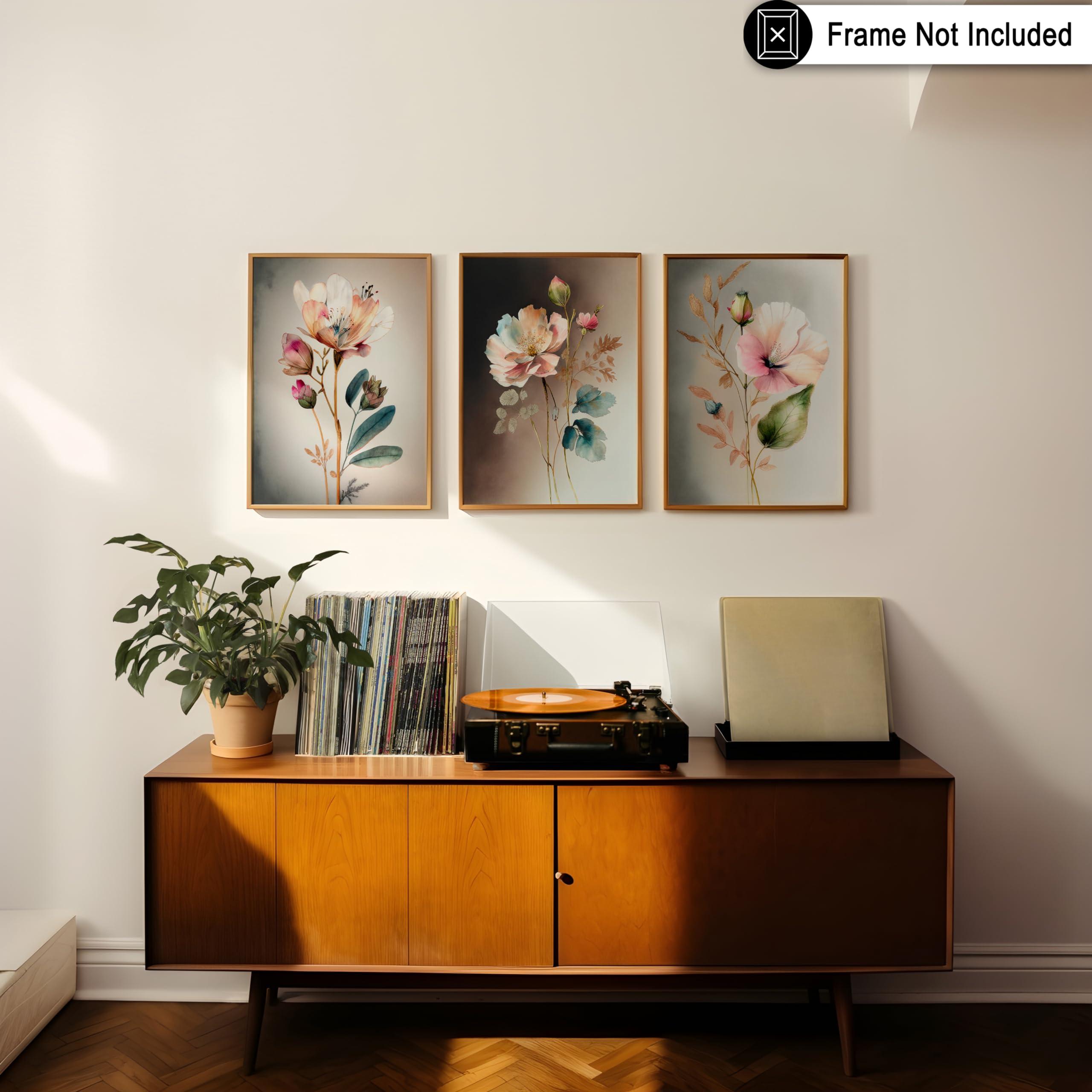 Poster Master Poster Master 3-Piece Vintage Botanical Poster - Retro Floral Print - Gift for Artist, Friend - Watercolor Wild Flowers, Bright, Colorful - Wall Decor for Home, Kitchen, 18x24 Unframed Wall Art