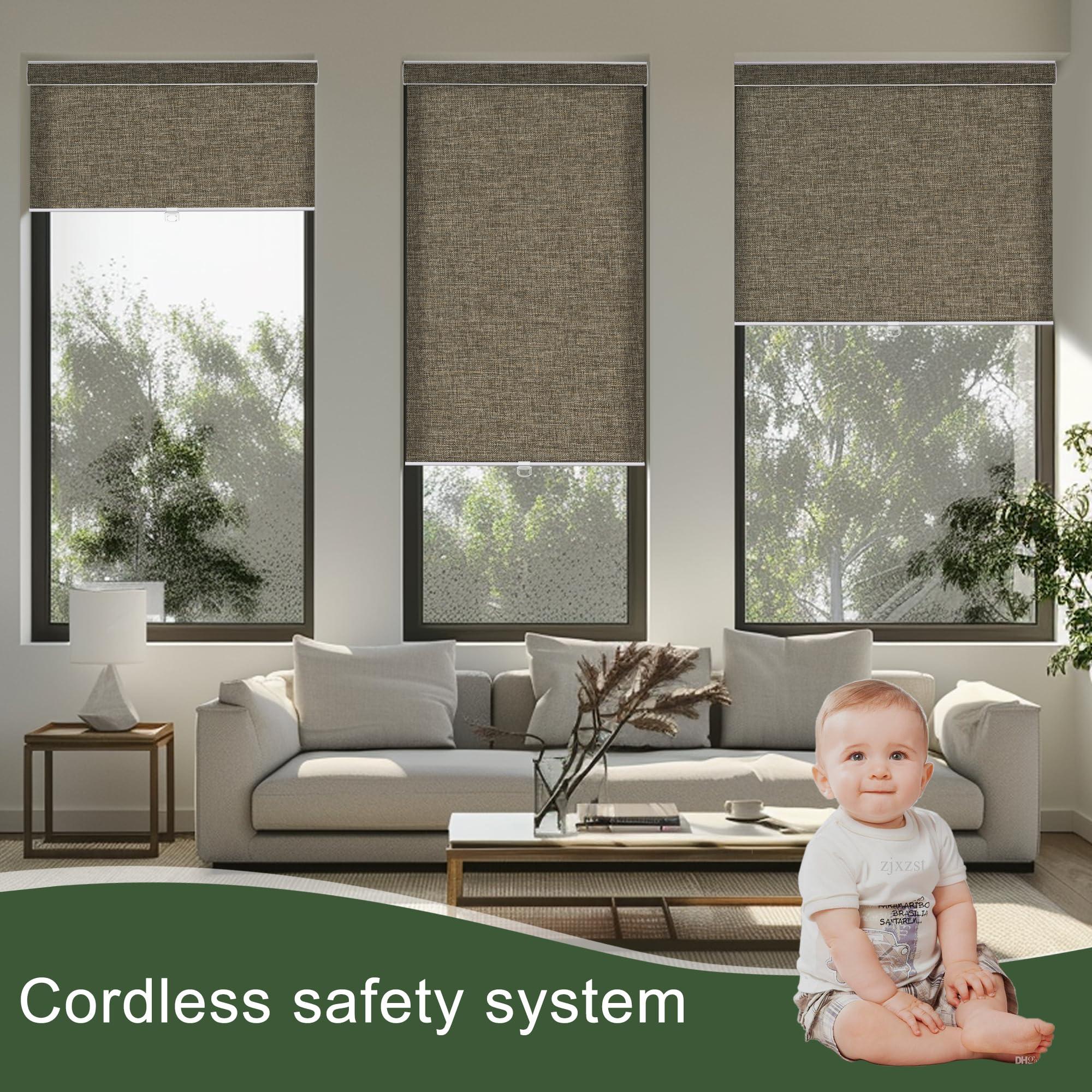 PQRSHADE PQRSHADE Light Filter Window Shades Pull Down for Indoor, Custom Door Blinds Window up and Down Roller Blinds with Thermal Insulated for Home Bedroom Office Easy to Install(22.5" W x 44" H) Brown