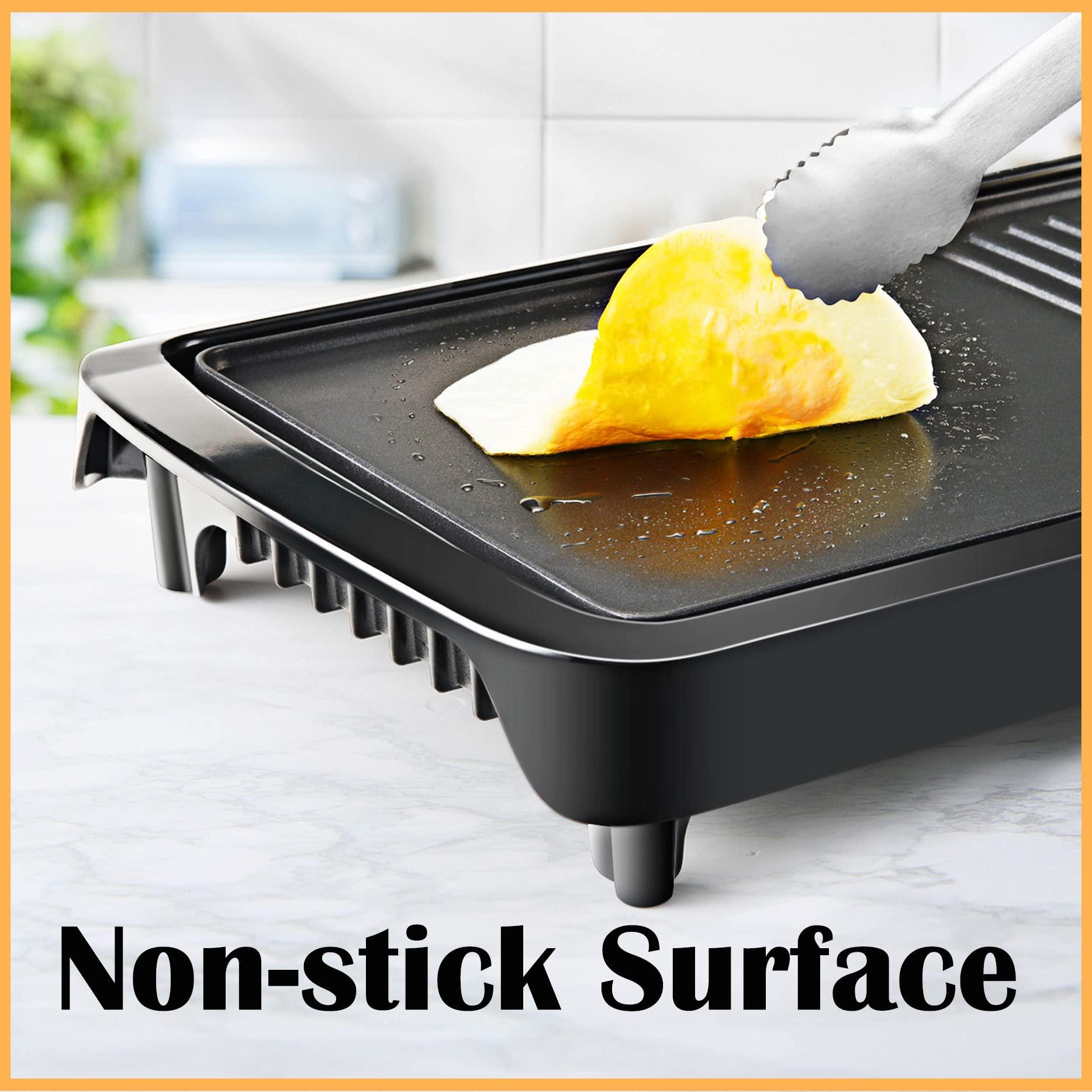 Vestynska 2-in-1 Large Nonstick Electric Griddle, 1600W Pancake Griddle, Heat Up Fast Evenly Smokeless Griddle Pan, Temperature Control, Non-stick Coating, Drip Tray, for Meal Indoor BBQ Grill Party (21\'\'x11\'\')