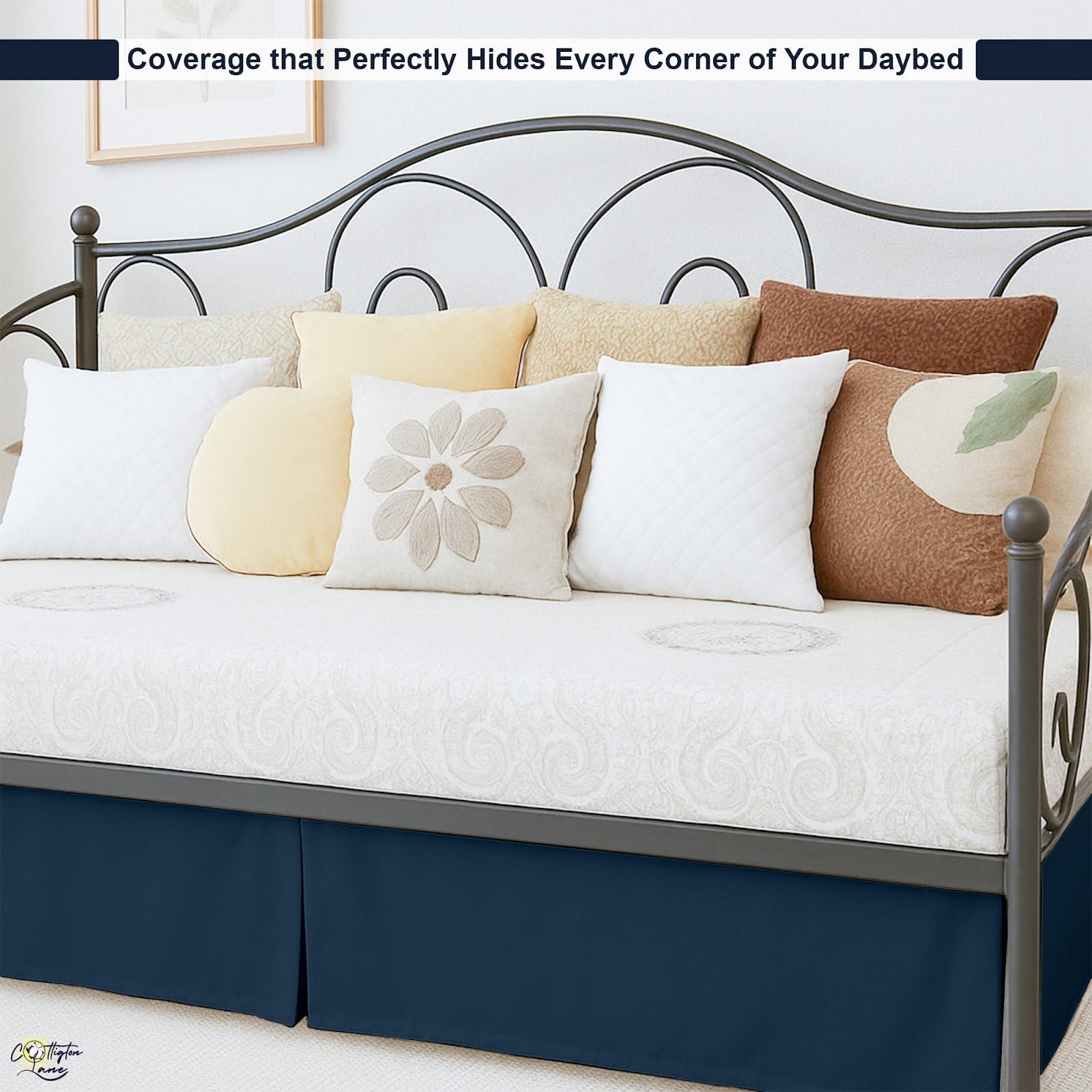 Cottington Lane Pleated Bed Skirt with Split Corners for Daybeds - Three Side Coverage - Made with Brushed Microfiber - Navy Blue Daybed Dust Ruffle Split Corners - Full 21 Inches Drop Daybed Skirt(Full/21\" Drop)