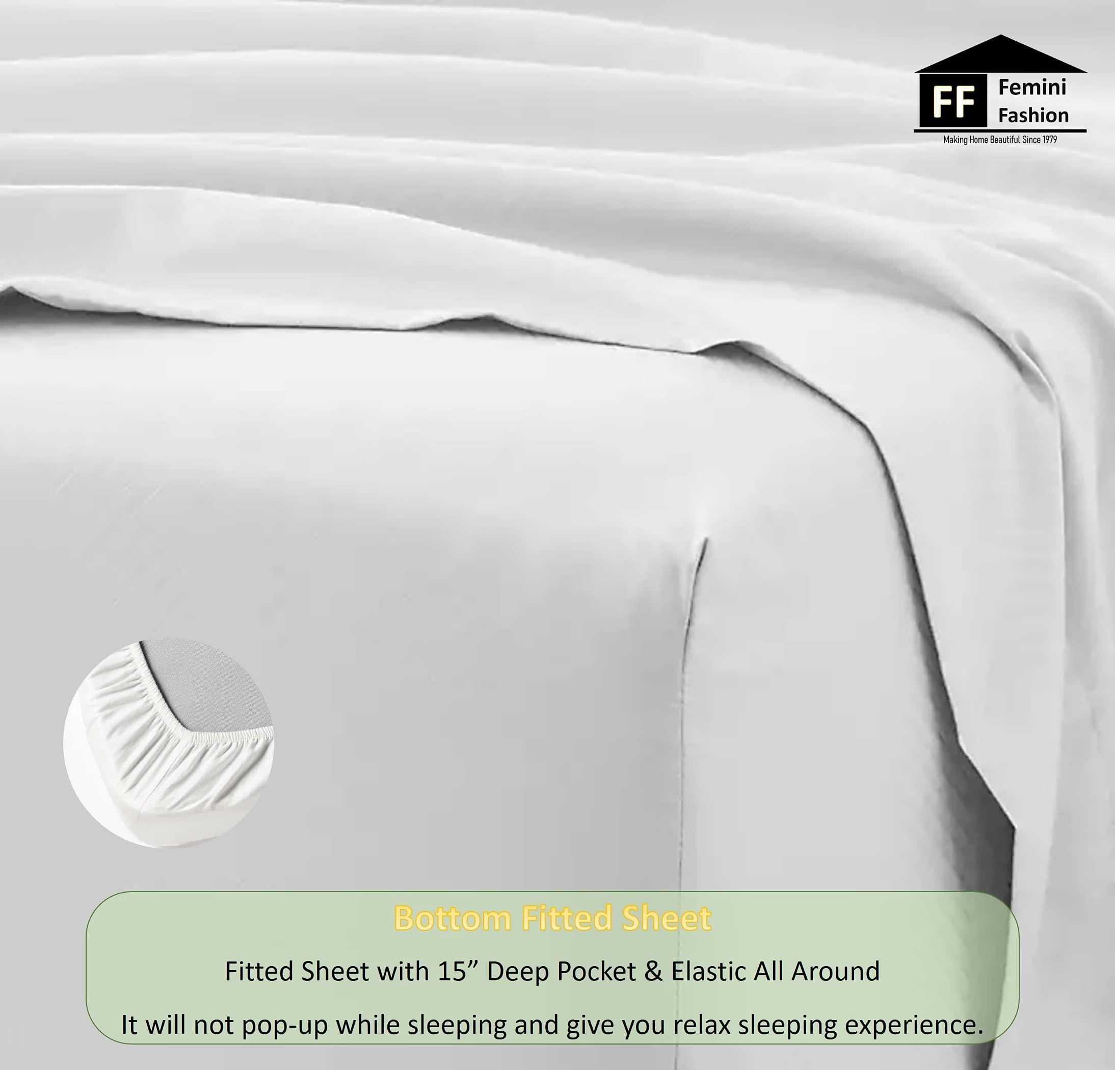 Femini Fashion True Luxury 1500 Thread Count 100% Organic Cotton Hotel Quality Premium 4-Piece Thick & Heavy Bed Sheet Sets, 15-Inches Deep Pockets - Luxurious Wrinkle & Fade Resistant - [White, Twin]
