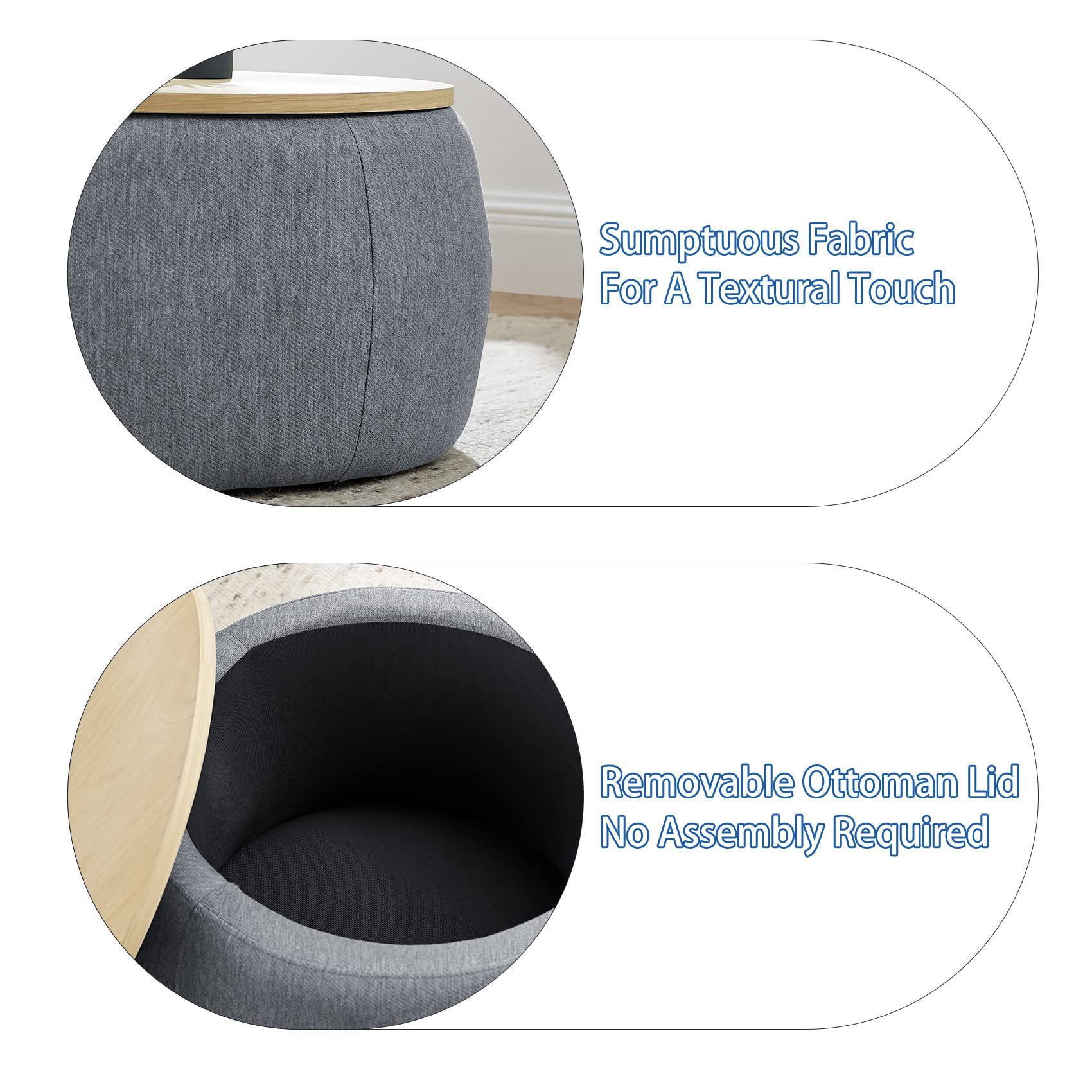 Tmosi Round Storage Ottoman Coffee Table, Footstool, Side Table End Table for Living Room (Dark Grey)