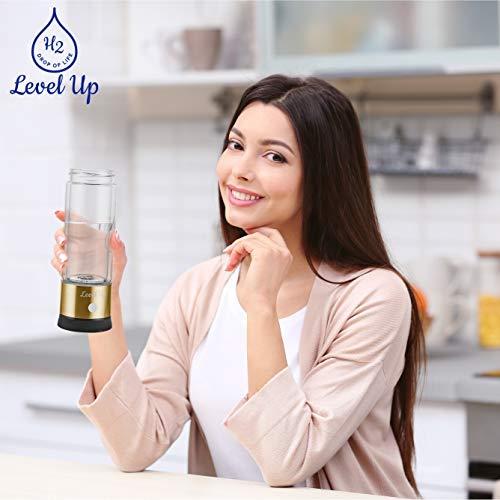 Level Up Way LevelUpWay 2025 Hydrogen Water Bottle Generator New Technology Glass with SPE PEM Ionic Membrane High Borosilicate Glass 13 Ounce (Gold) Premium Hydration Solution