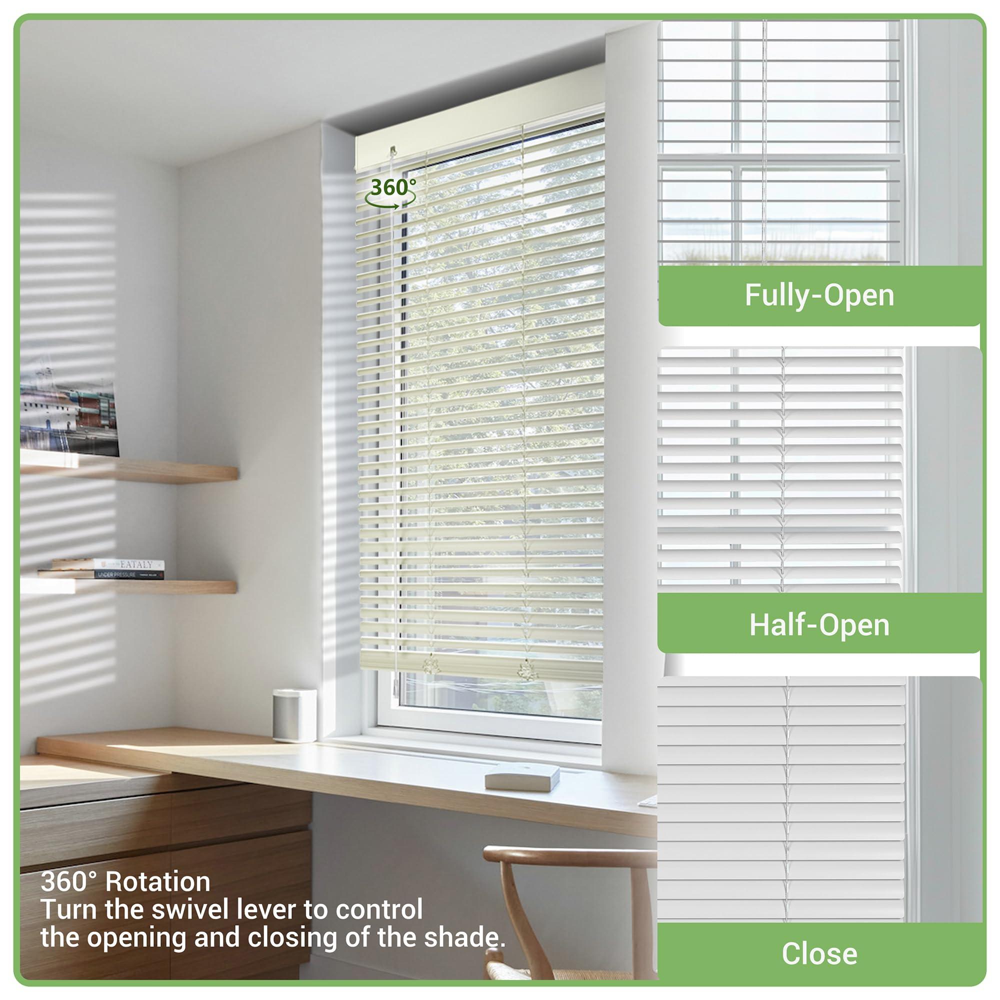 Boolegon Boolegon Aluminum Mini Blinds Cordless Venetian Blind New 1 Inch Metal Slat Horizontal Blinds Anti-UV Waterproof Venetian Windows Blind for Office Home, Beige, 44" W x 39" H