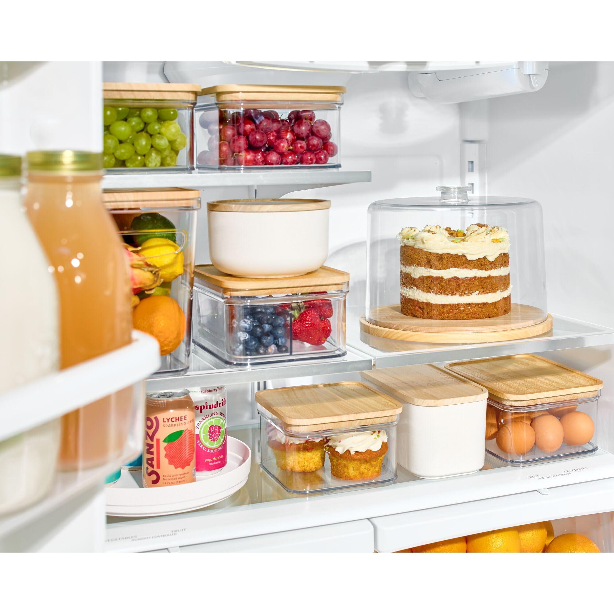 InterDesign iDesign Recycled Plastic Crisp Storage Bin with Lid, The Rosanna Pansino Collection 8.51 L x 8.51 W x 4.13 H, Clear Bin with Natural Wood Lid