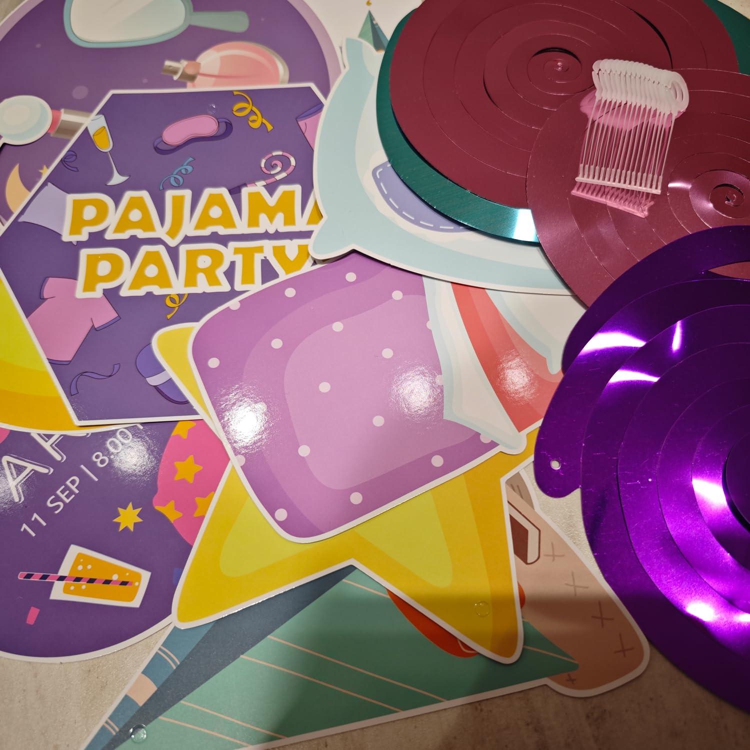 SKIRUP SKIRUP Slumber Party Favors Pajamas Theme Party Suit Pajama Party Decorations Includes Banner Hanging Swirls Cake Topper Balloons Cupcake Toppers Sleepover Party Supplies For Girls