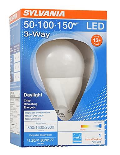 LEDVANCE SYLVANIA A21 LED Light Bulb, 3 Way, 50W/ 100W/ 150W, 13 Year, Non-Dimmable, Up to 2600 Lumens, 5000K, Daylight - 1 Pack (79770)