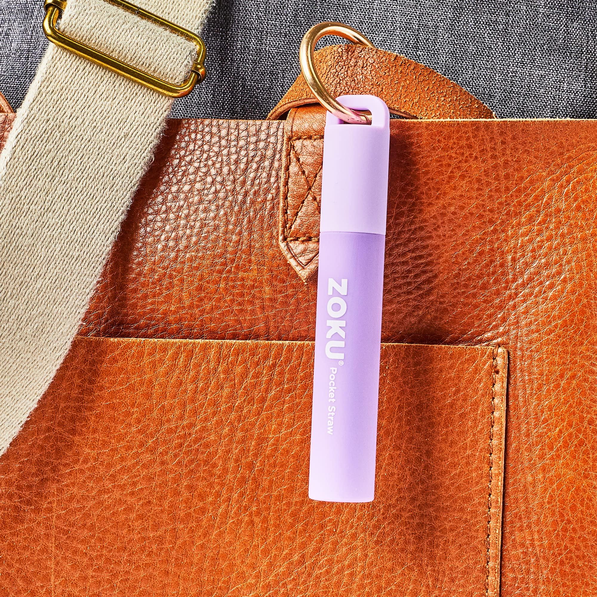 ZOKU ZOKU Reusable Metal Straw with Case for Travel, Purple - Collapsible Stainless Steel Drinking Straw with Silicone Tip and Cleaner Brush, Ideal for Key Chains, Pockets, Purses