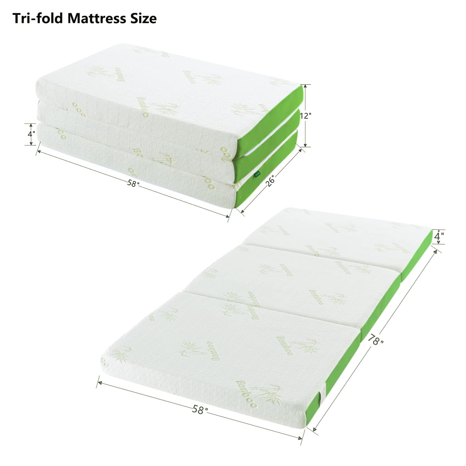 RXRRXY RXRRXY Tri-Folding Mattress, Mattress Topper with Memory Foam, Breathable Mesh Sides, Non-slip Bottom & Soft Washable Bamboo Cover, 4 Inch Mattress for Camping, Play Mat, Guest Beds, Dorm Room (Queen)