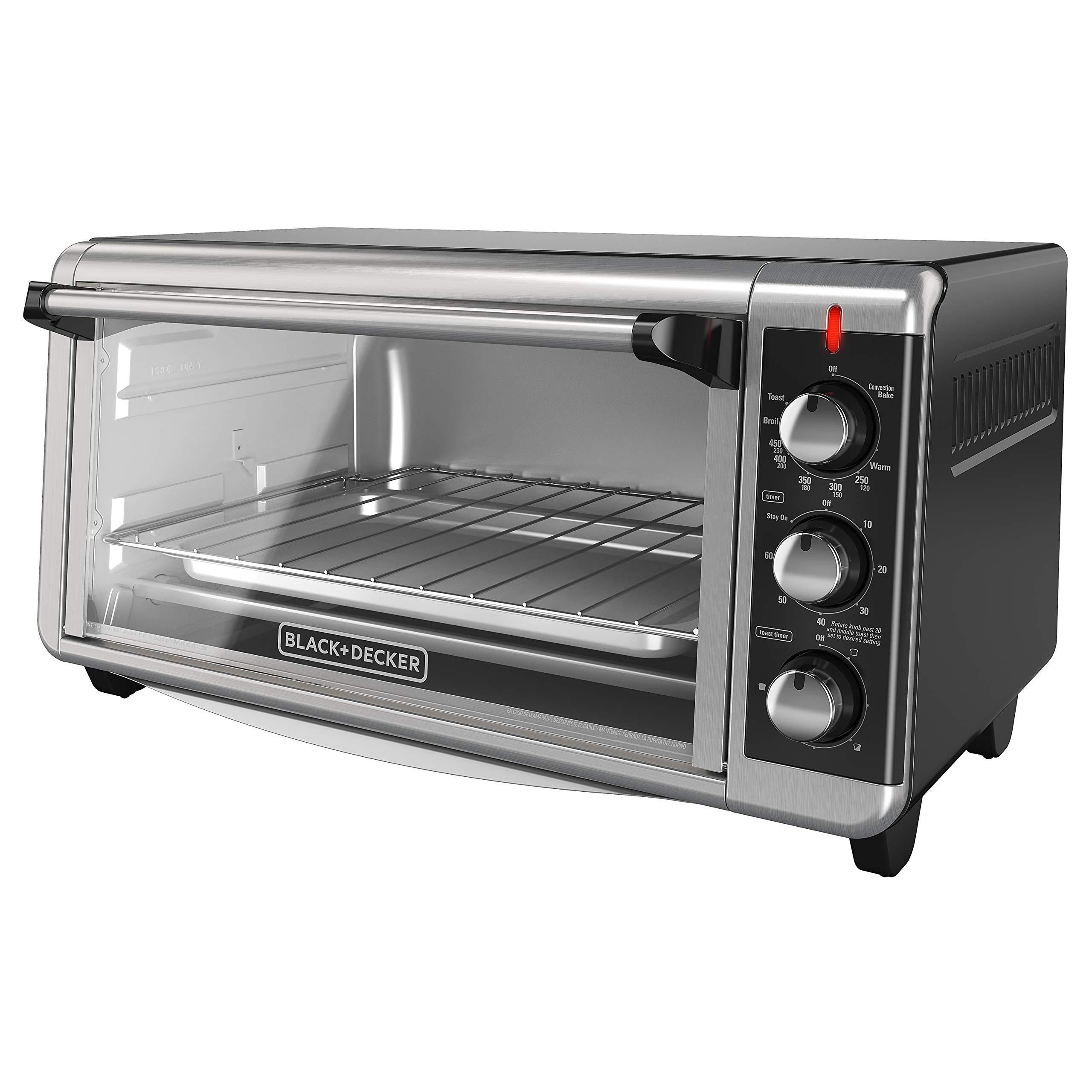 BLACK+DECKER BLACK+DECKER 8-Slice Extra Wide Convection Toaster Oven, Fits 9\"x13\" Oven Pans and 12\" Pizza, Bake, Toast, Broil, and Keep Warm Functions, Countertop Compact Design with Stainless Steel Finish