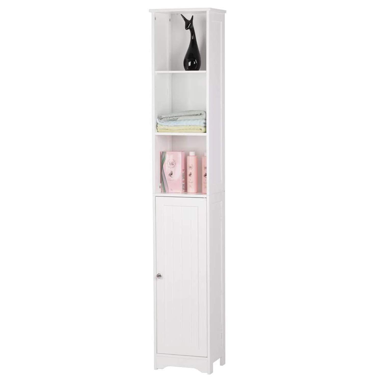 samanoya samanoya Bathroom Storage Cabinet,Tall Linen Cabinet with Door and Shelves,Slim Freestanding Linen Tower,Multifunctional Narrow Side Floor Organizer for Small Spaces,White