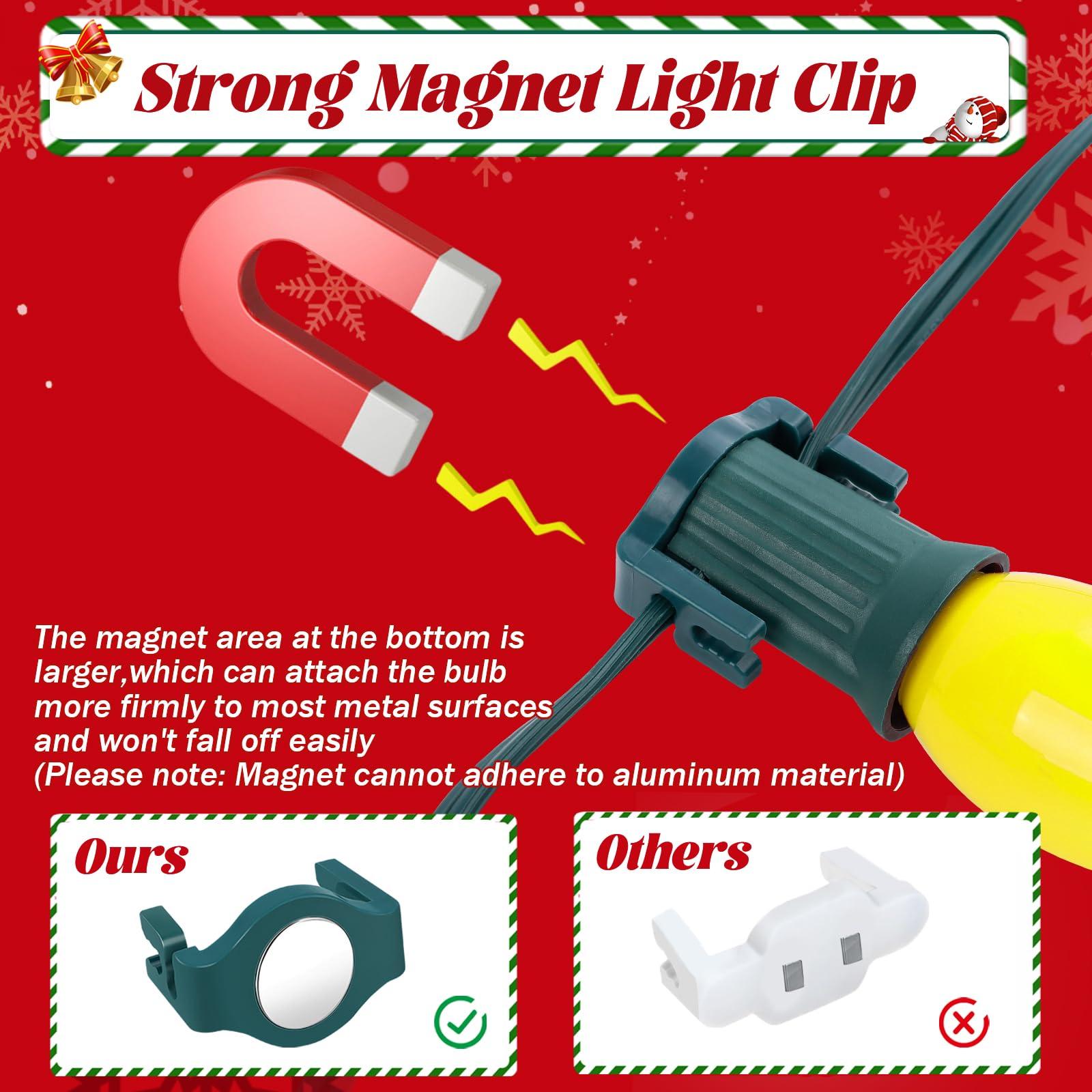 UQM UQM 50 Pack C9 Magnetic Christmas Light Clips, Extra Strong Magnetic Clips Hooks for Christmas Lights, Magnet Christmas Light Clips for C9 C7 Sockets Metal Roof Gutters Outside Patio Holiday Lighting