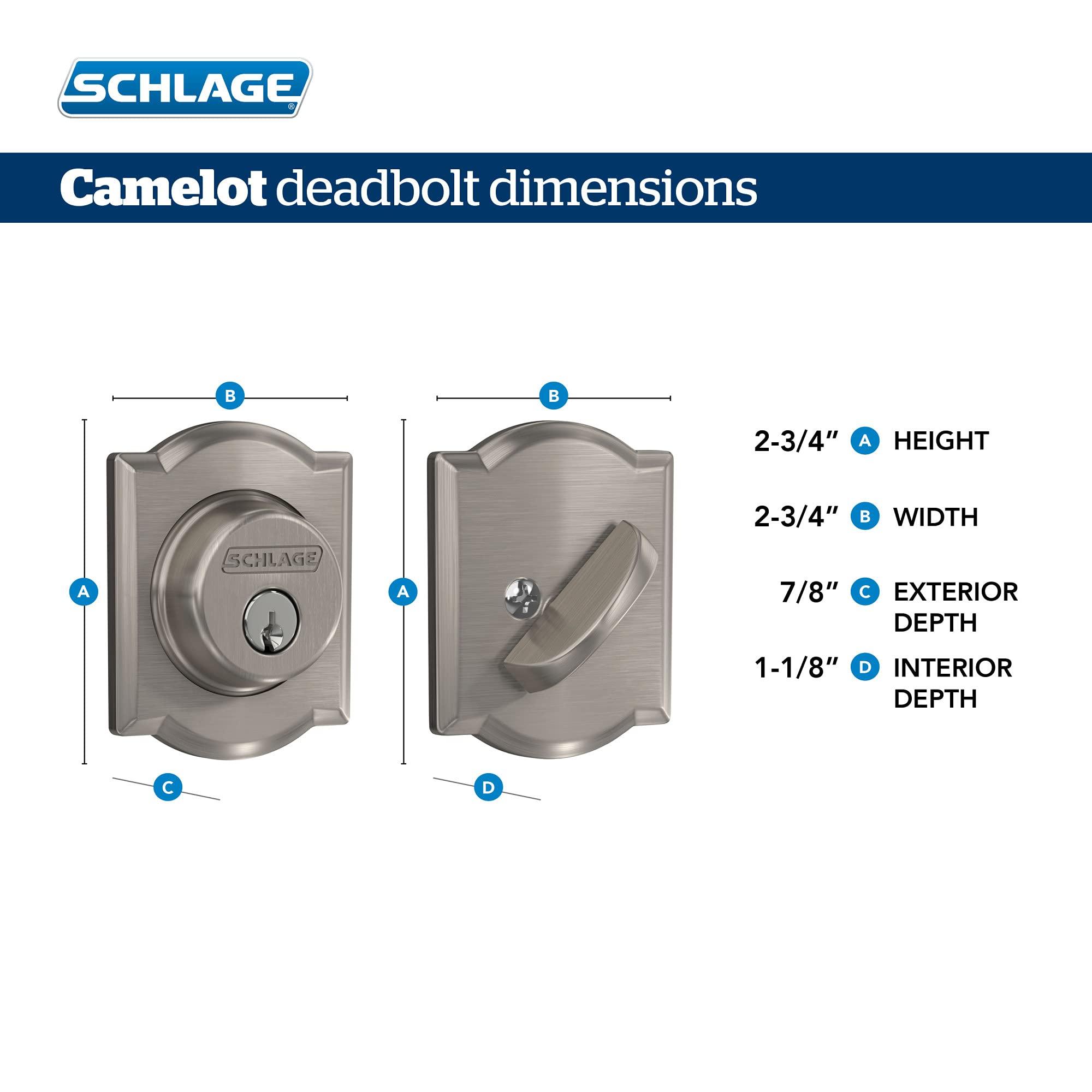 SCHLAGE Schlage B60 N CAM 605 Deadbolt with Camelot Trim, Keyed 1 Side, Highest Residential Security, Bright Brass