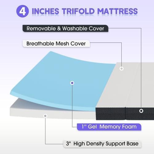 NiamVelo NiamVelo 3 inch Tri-Fold Twin XL Folding Mattress - Luxurious Memory Foam Mattress, Twin Bed Mattress, Perfect for College Dorms and Compact Spaces - Unfold Relaxation Anywhere (3 in, Twin XL)