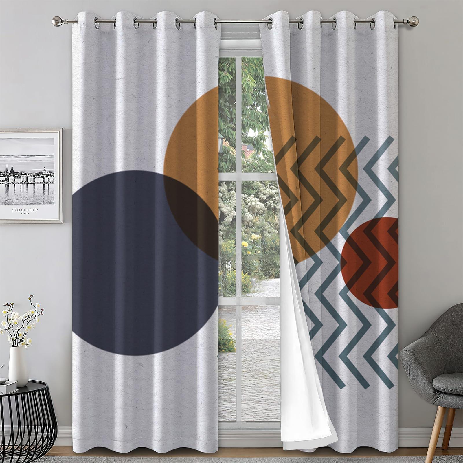 KUMENE Circular Pattern Curtains, Medieval Geometry Stripe Blackout Curtain, Sound Proof Curtains Energy Saving and Noise Reduction, Room Darkening Privacy Enhancing for Bedroom, Living Room-104" H x 63" W