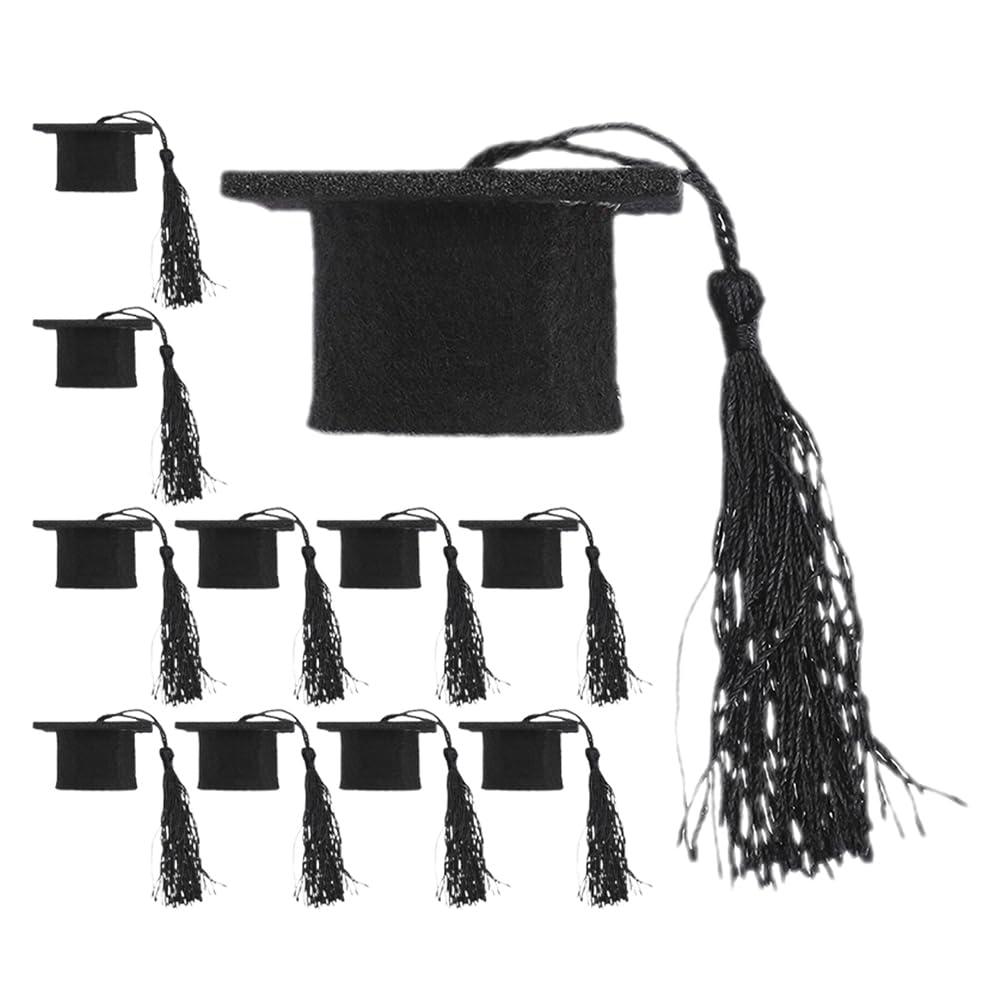 LUOZZY LUOZZY 12 Pcs Mini Graduation Cap Bottle Toppers Graduation Wine Bottle Caps Graduation Bouquet Decorations (Black Tassel)