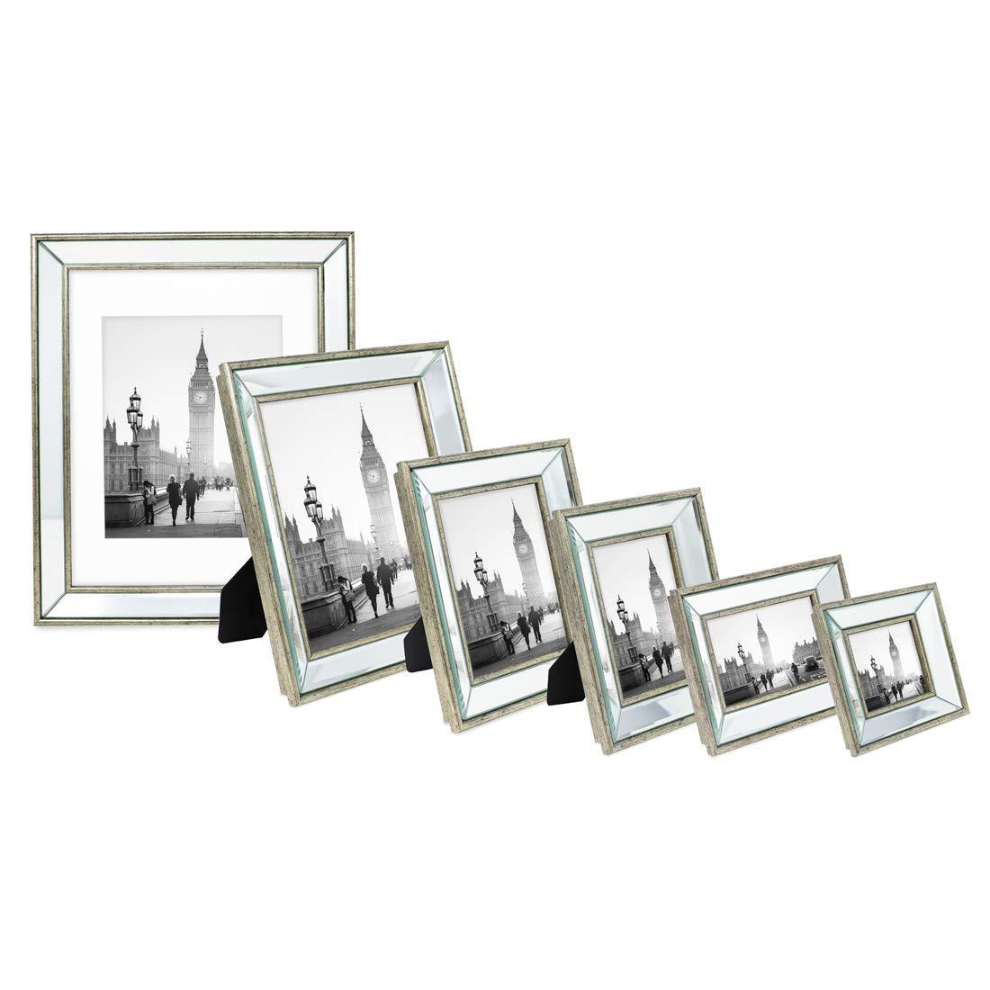 Isaac Jacobs International Isaac Jacobs 4x6 Silver Beveled Mirror Picture Frame - Classic Mirrored Frame with Deep Slanted Angle Made for Wall Décor Display, Photo Gallery and Wall Art (4x6, Silver)