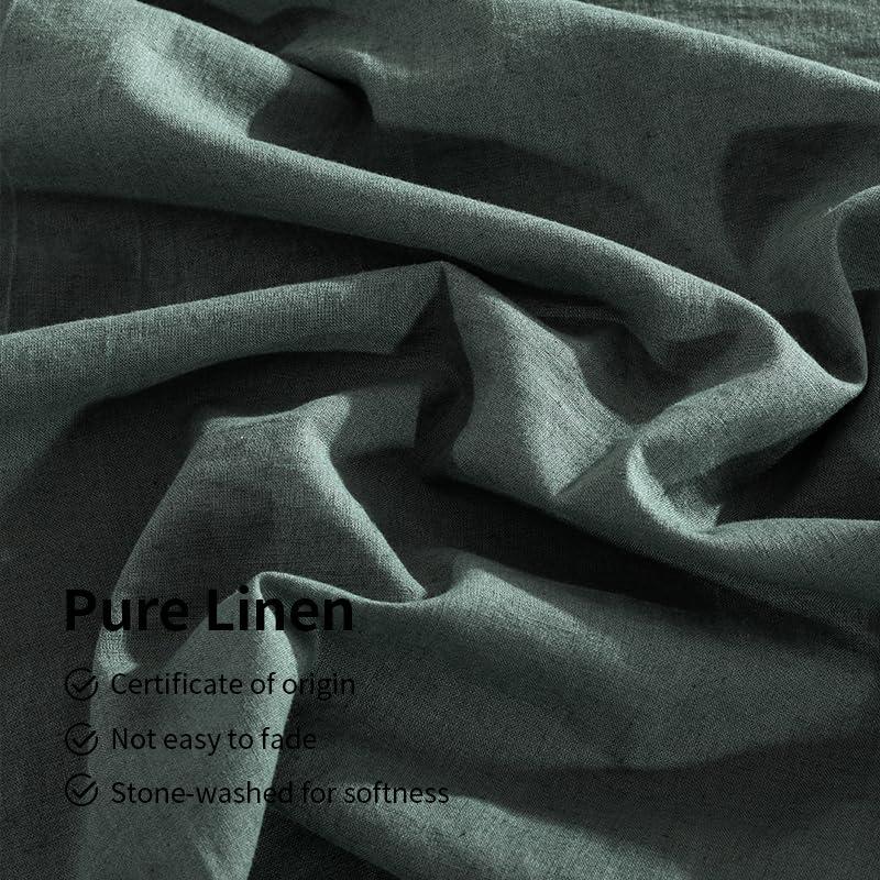 TUMEI TUMEI Bed Linen Set - 4Pcs Linen Sheets Set King, Green, Soft Breathable and Durable, Deep Pocket Fitted Sheet & Flat Sheet & 2 Pillowcases