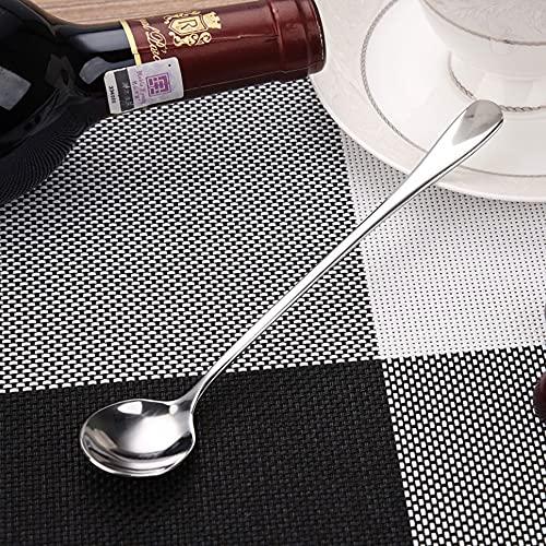 SagaSave SagaSave 5 Pcs Long Handle Spoon Coffee Stirrer Stainless Steel Iced Teaspoon for Milks Tea Mixing Cocktail Stirring Cold Drink (Round Head Spoon)