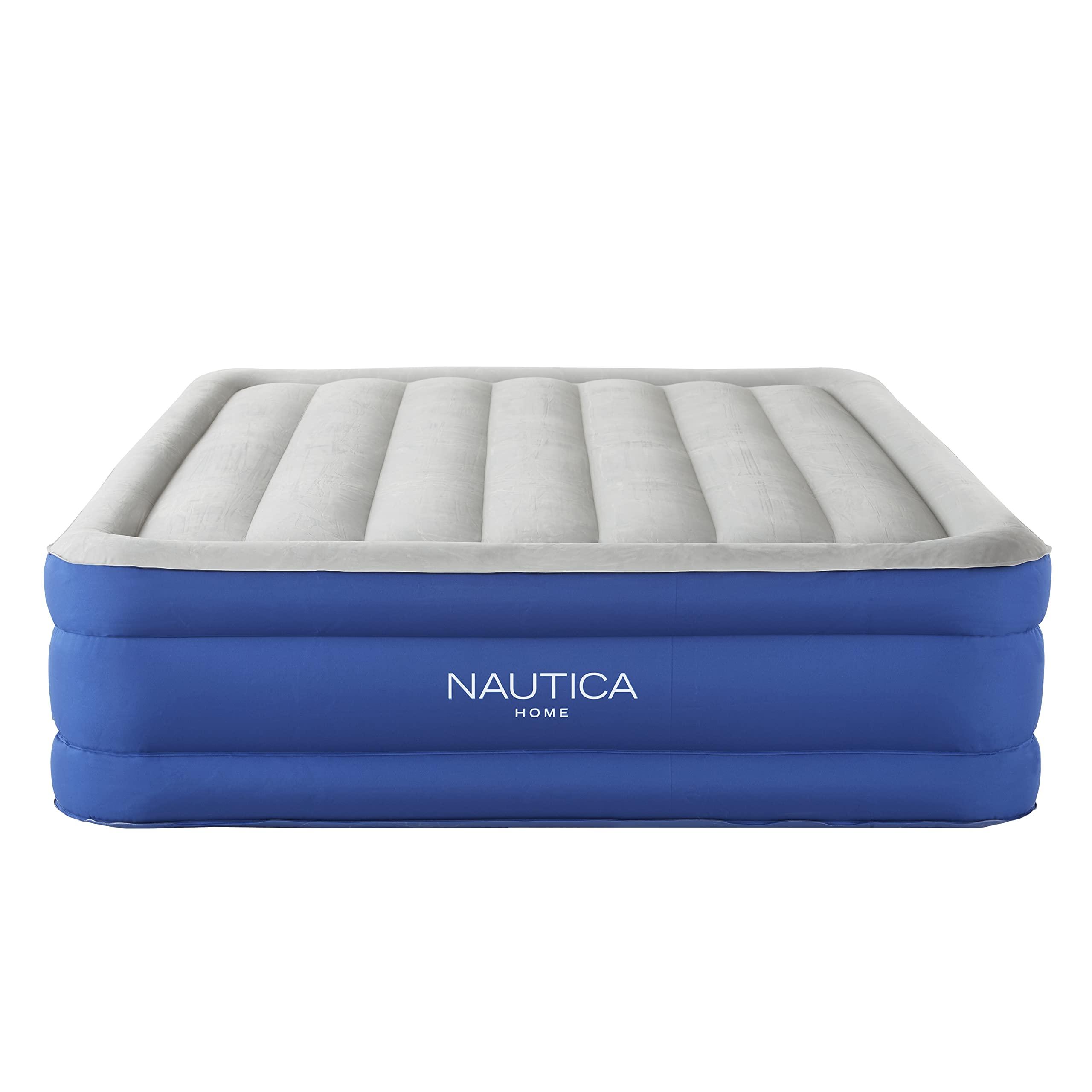 Nautica Nautica Home Plush Aire Air Mattress Inflatable Bed for Guests, Travel and Camping: Support Comfort System with Puncture Resistance Vinyl Topper, Queen