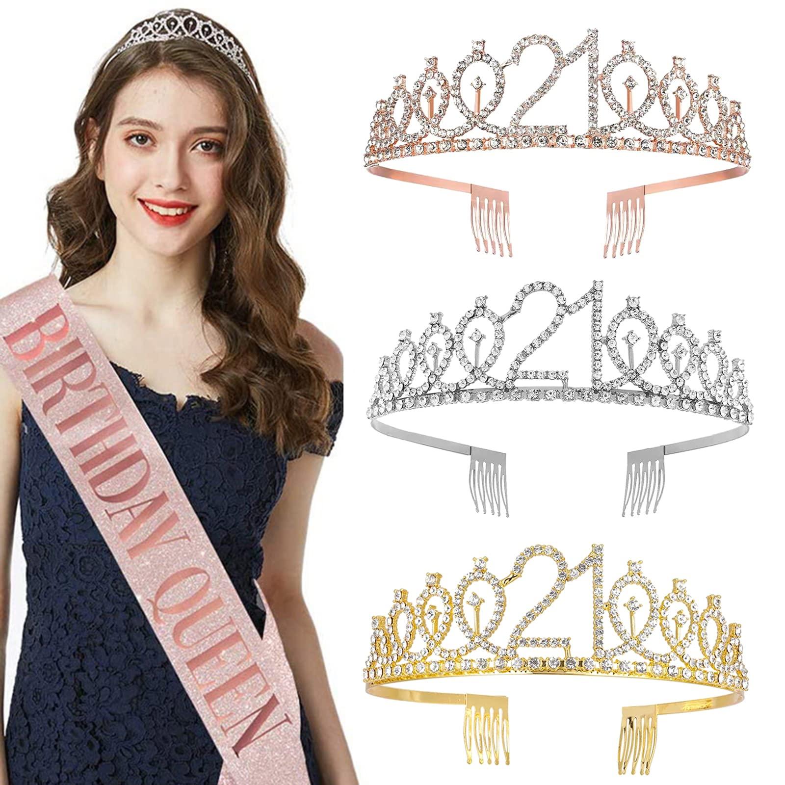 UVATAHONA UVATAHONA 21st Birthday Sash and Tiara, 21 & Fabulous Birthday Sash and Crown Set, Happy 21st Birthday Gifts for Party Favors Supplies and Decorations, Gold