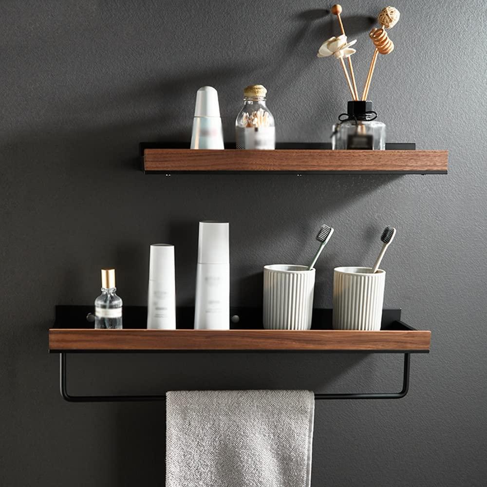 ANNBKA ANNBKA Shower Shelf Racks Solid Wood Shower Caddy Shelf Organizer Towel Bar, Bathroom Wall Mounted Cosmetic Storage Rack Shower Caddy (Size : Black 40cm)