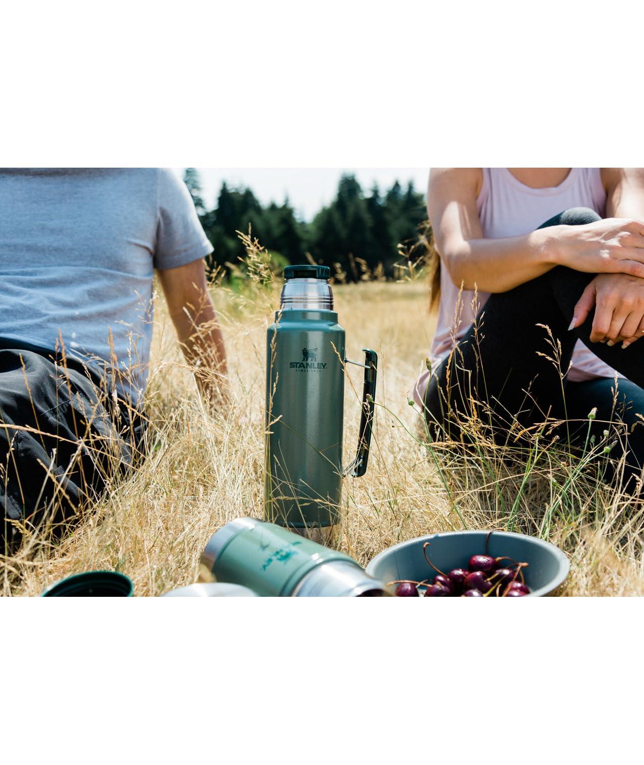 STANLEY Stanley Classic Vacuum Insulated Wide Mouth Bottle - Hammertone Silver - BPA-Free 18/8 Stainless Steel Thermos for Cold & Hot Beverages - 1.1 QT