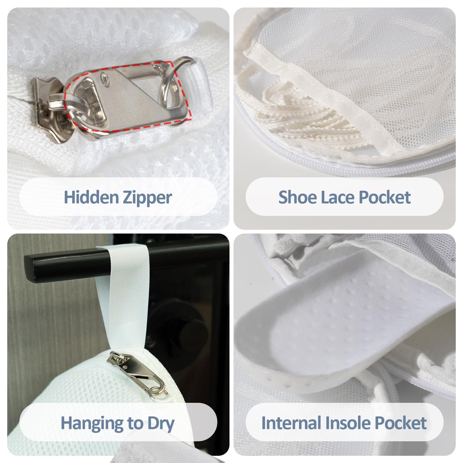 LDYDGQMY Shoe Washing Machine Bag, 360 Wrap-around Cleaning Laundry Bags with 2 Adjustable Shoe Trees, Reusable Wash Bag Lockable Zipper with Fluffy Fibers for Sneaker Gym Shoe