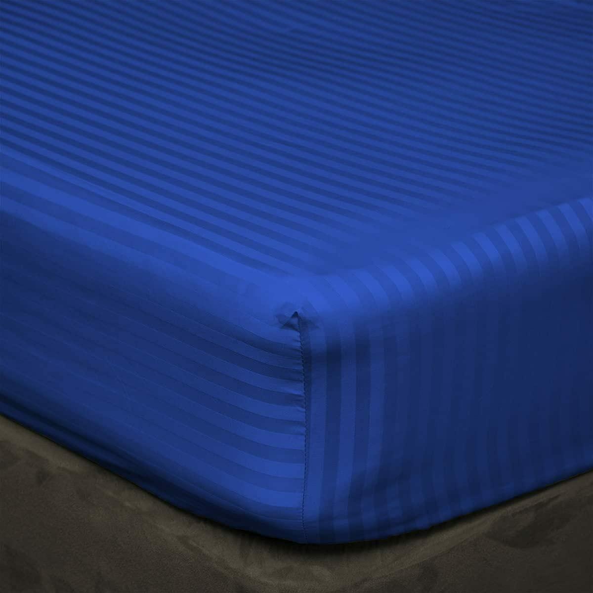 DIFFERENT SHEETING Split King Sheets Set for Adjustable Beds - 4 Piece Luxury Sheets - 14\" Deep Pocket 400TC & Extra Soft 100% Egyptian Cotton - Top Split Upto 28\" From Bottom - Royal Blue Stripe, King Size.