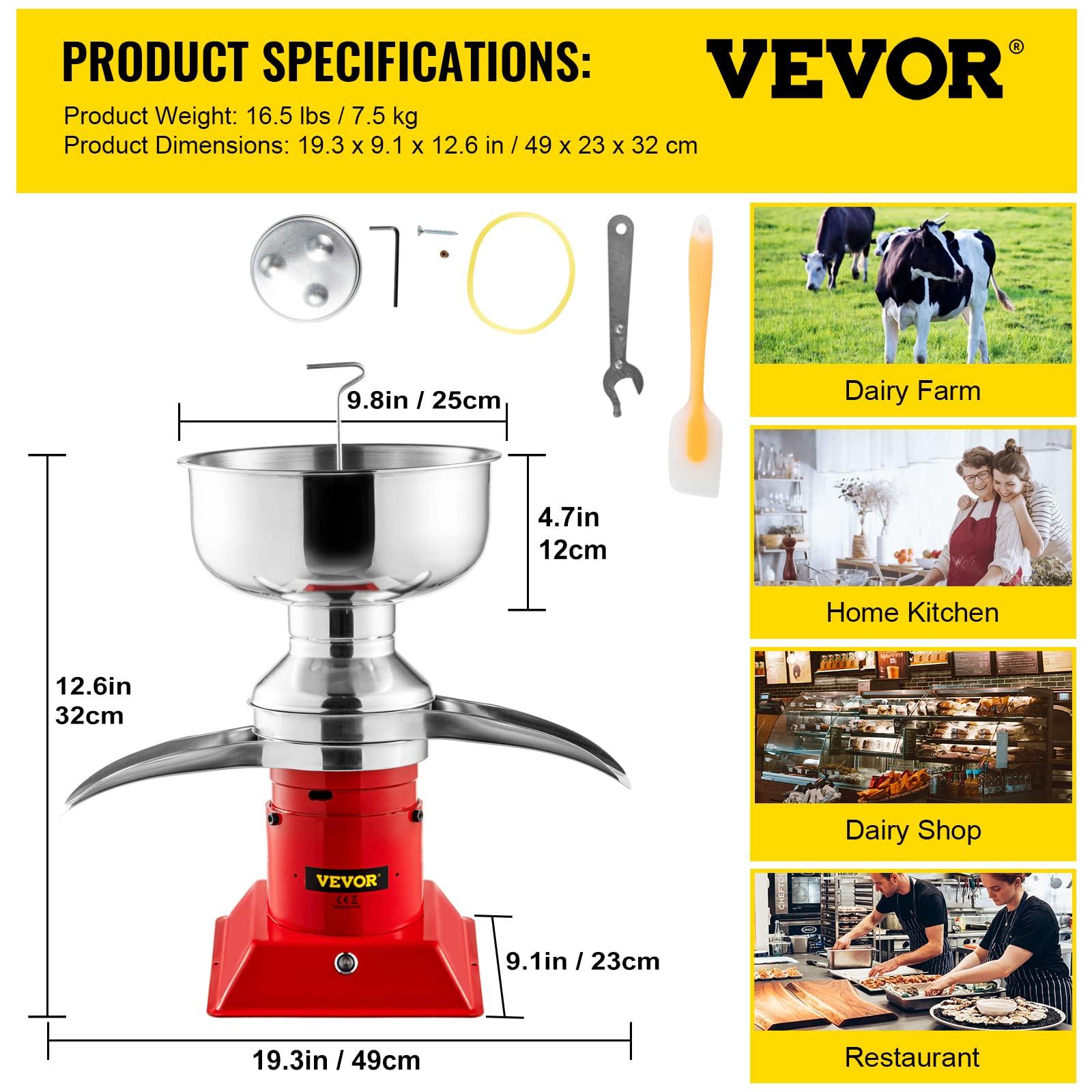 VEVOR VEVOR Milk Cream Separator, 100L/h Output Cream Centrifugal Separator, 304 Stainless Steel Milk Skimmer with 5L Bowl Capacity, 10500RPM Rotating Speed Cream Separator, Perfect for Dairy Farm Family