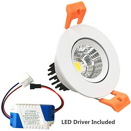 LightingWill LightingWill 2inch LED Dimmable Downlight, 3W COB Recessed Ceiling Light, Daylight White 5500K-6000K, CRI80, 25W 220LM Halogen Bulbs Equivalent, White (4 Pack)