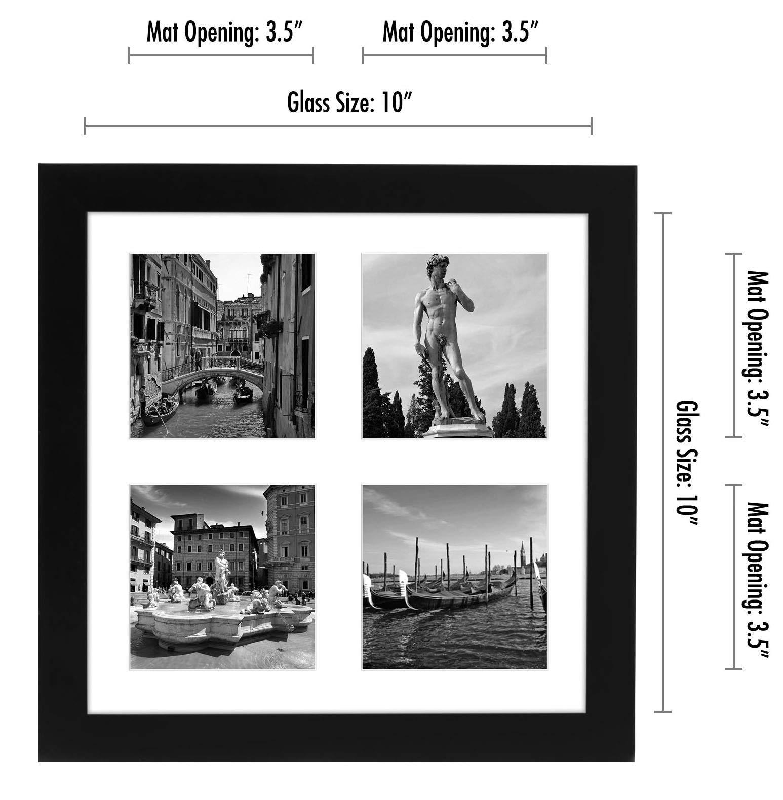 Americanflat Americanflat 10x10 Collage Picture Frame with Shatter-Resistant Glass - Fits Four 4x4 Photos or One 10x10 Picture - Signature Collection - Photo Frame for Wall Display - Black