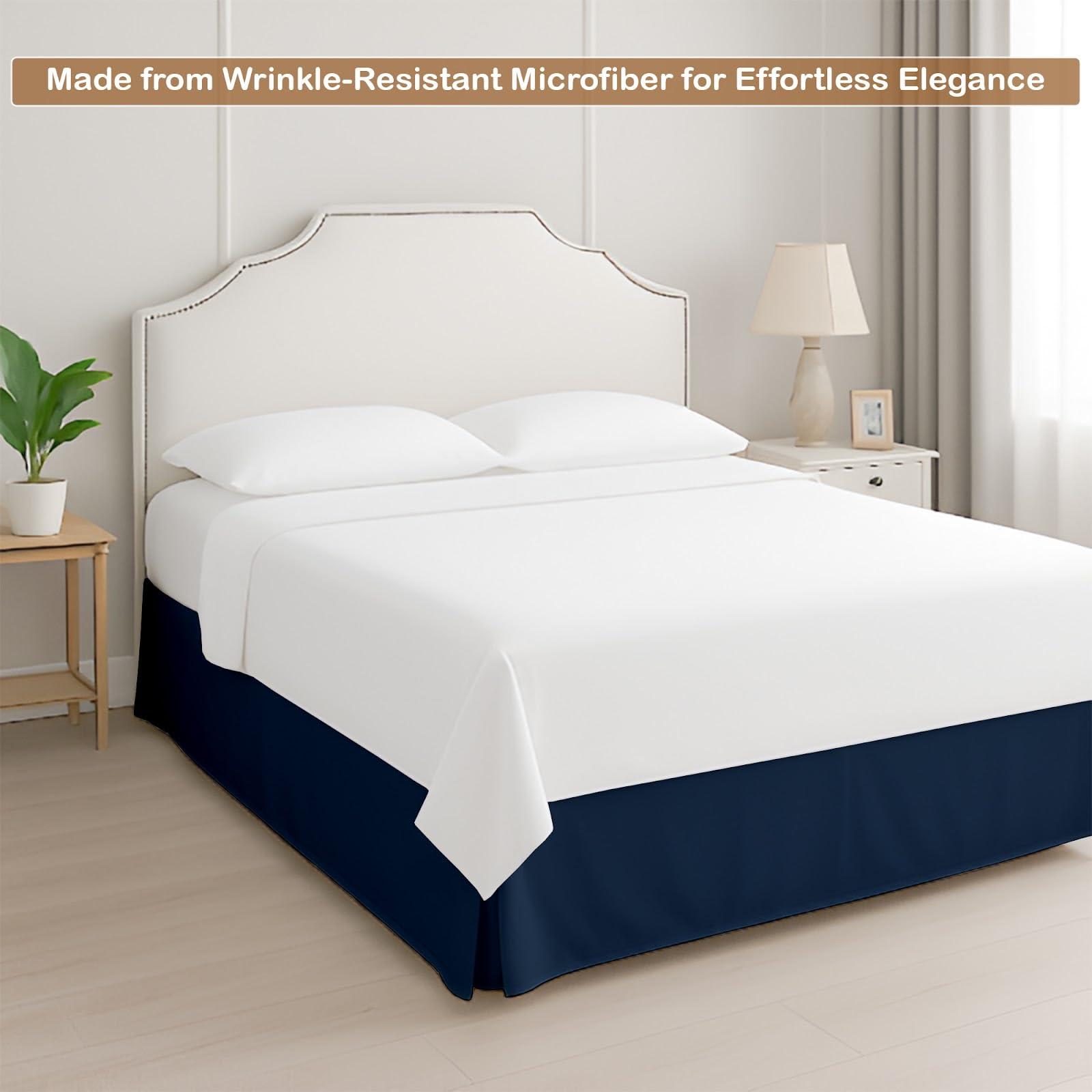 ARlinen ARlinen Bed Skirt Twin XL Bed Skirt 18 Inch Drop, Tailored/Pleated Bedskirt, Dust Ruffle with Split Corners and Platform, Solid Wrinkle and Fade Resistant bedskirt (Twin XL, Navy Blue Solid)