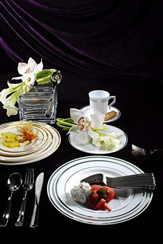 Fineline settings Round White Plastic Plates with Silver Trim Combo - 7\" and 10\" | Caterer Collection | Pack of 50