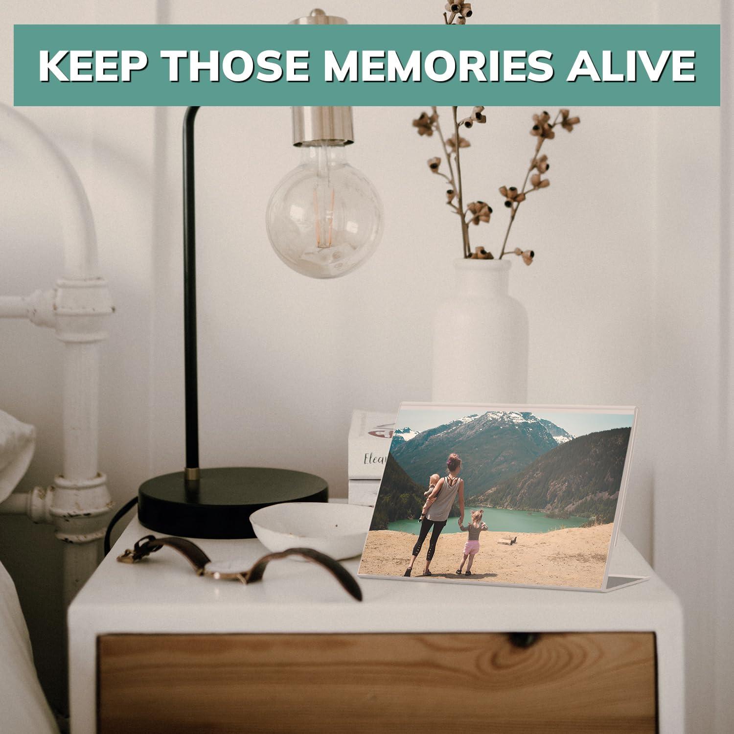 pbf PHOTO BOOTH FRAMES pbf 7x5 Acrylic Sign Holder | 7 x 5 Horizontal Stand Up Slanted Sign Holder | Acrylic Stands for Display | Clear Picture Frame, Menu Table Top Stand, Plastic Flyer Holder (12-Pack)