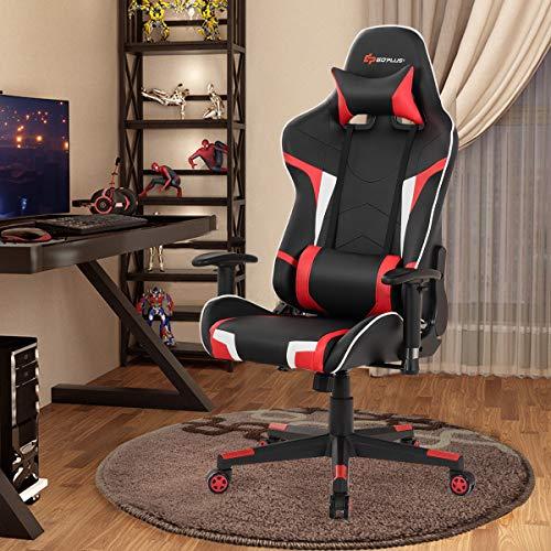 Goplus Goplus Gaming Chair, Massage Office Chair Computer Gaming Racing Chair, High Back PU Leather Adjustable Arms Headrest Ergonomic Reclining Game Chair, Rolling Swivel Executive Chair