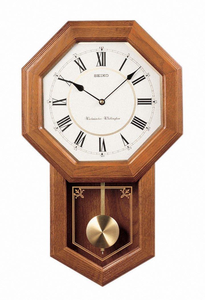 SEIKO Seiko Light Oak Traditional Schoolhouse Wall Clock with Chime & Pendulum