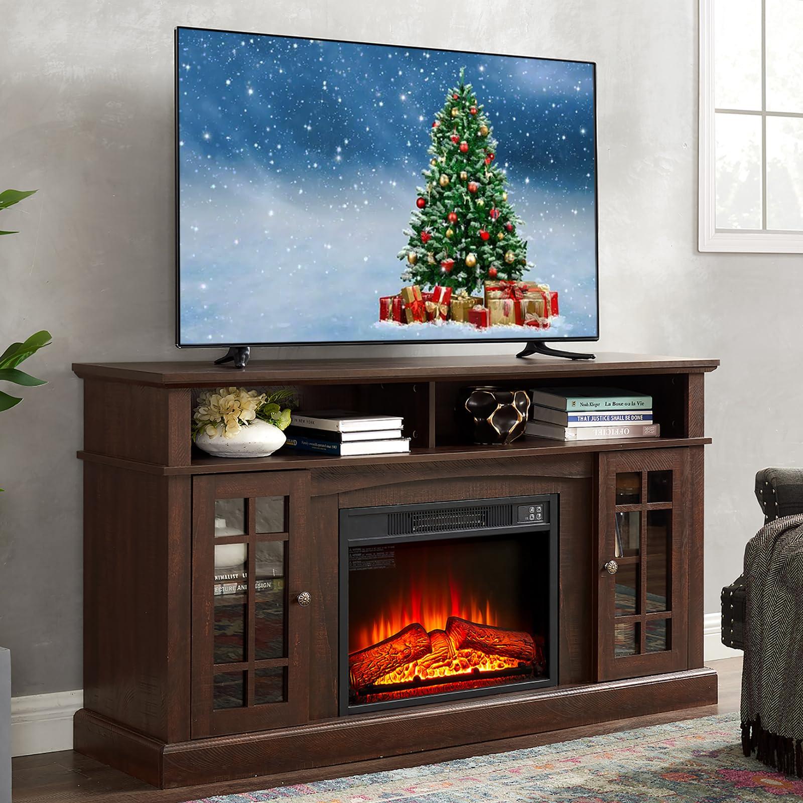 Augabam Fireplace TV Stand for TVs Up to 65 Inch,Electric Fireplace TV Console with Remote Control, TV Entertainment Center with 23 Fireplace (Espresso)